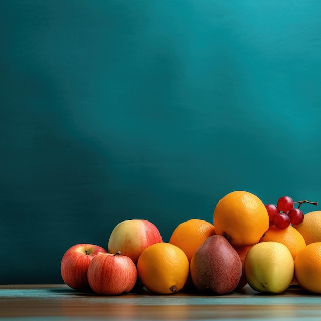 Disposizione frutti tropicali sfondo blu Immagine generata ai di alta qualità su sfondo bianco