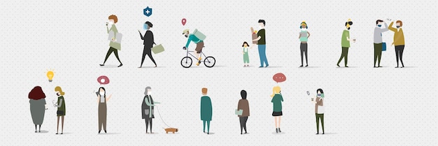 Distanziamento fisico nell'illustrazione del modello sociale dell'area pubblica