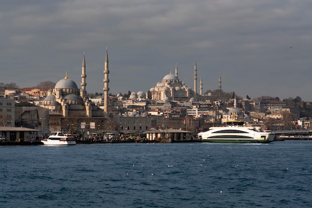 Distretto di Fatih dall'acqua della Baia del Corno d'Oro Moschea Suleymaniye Nuova Moschea Istanbul Turchia