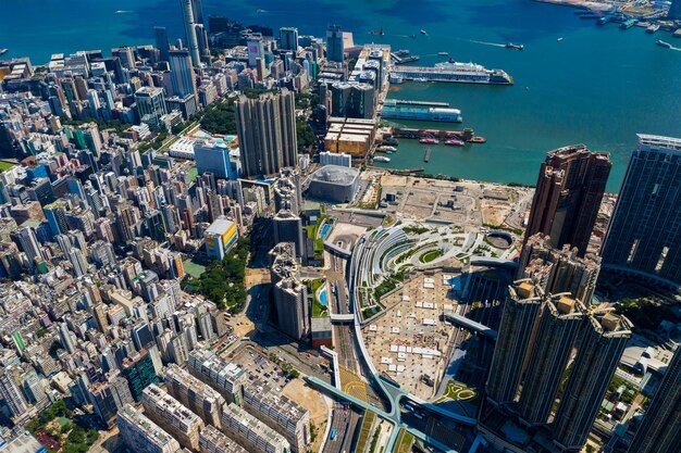 Distretto di West Kowloon, Hong Kong 10 settembre 2019: Vista dall'alto della città di Hong Kong