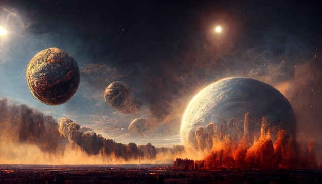 Distruzione dei pianeti concept art illustrazione immagine di sfondo