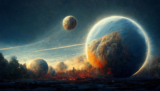 Distruzione dei pianeti concept art illustrazione immagine di sfondo