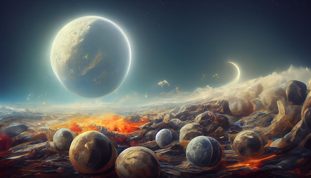 Distruzione dei pianeti concept art illustrazione immagine di sfondo