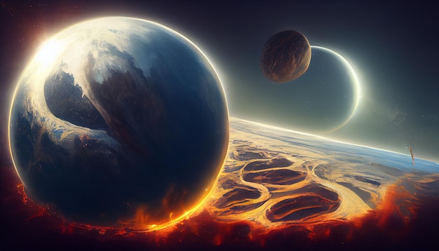 Distruzione dell'immagine di sfondo dell'illustrazione di arte di concetto dei pianeti