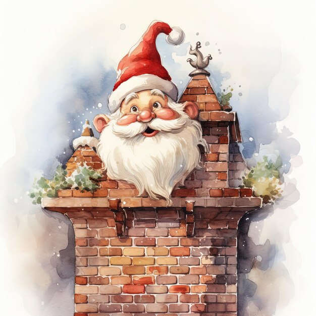 Divagante illustrazione ad acquerello natalizio di Babbo Natale