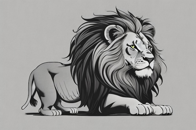 Divagante leone elegante personaggio bianco e nero bella illustrazione