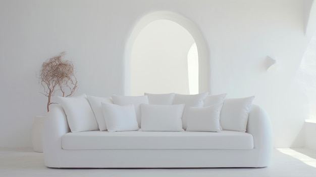 Divano bianco con cuscini in un soggiorno moderno