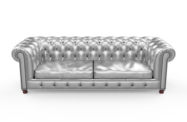 Divano Chesterfield argento isolato lusso illustrazione 3d