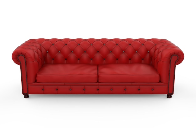 Divano Chesterfield rosso isolato lusso illustrazione 3d