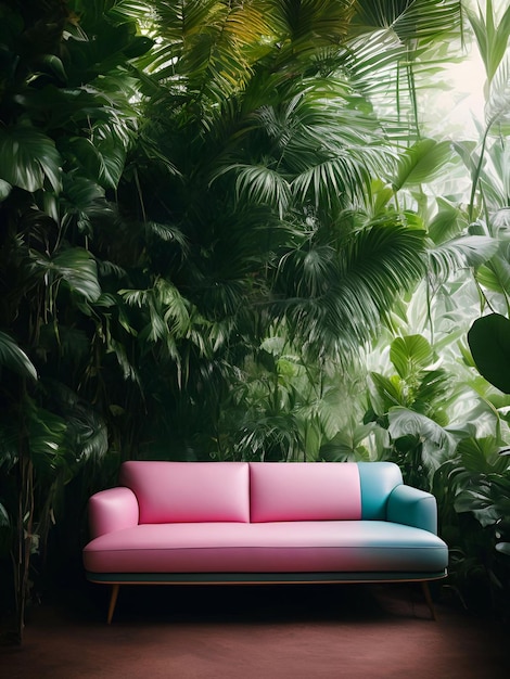 divano di lusso nella foresta tropicale Daylight Illustrazione cinematografica ai generativa