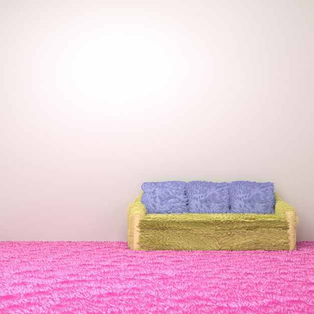 Divano e cuscini su moquette rosa