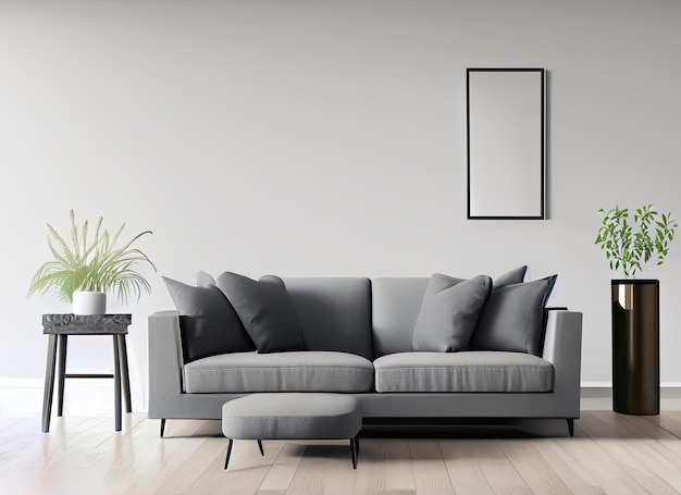 Divano grigio foto in soggiorno per il mockup