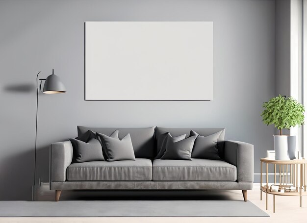 Divano grigio foto in soggiorno per il mockup