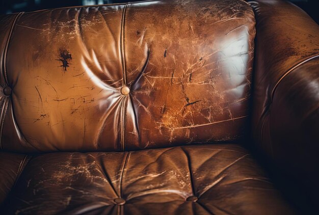 divano in pelle con sedile marrone cornice in legno in stile macro lente