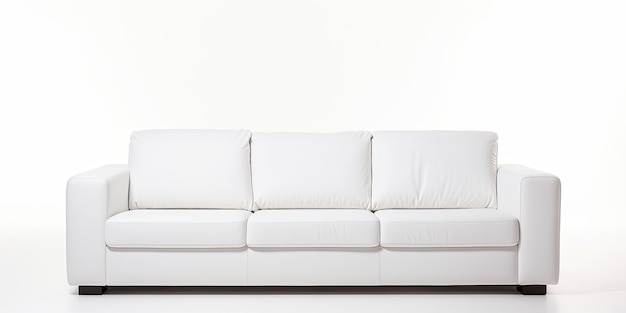 Divano in tessuto bianco contemporaneo con tre posti isolati su uno sfondo bianco