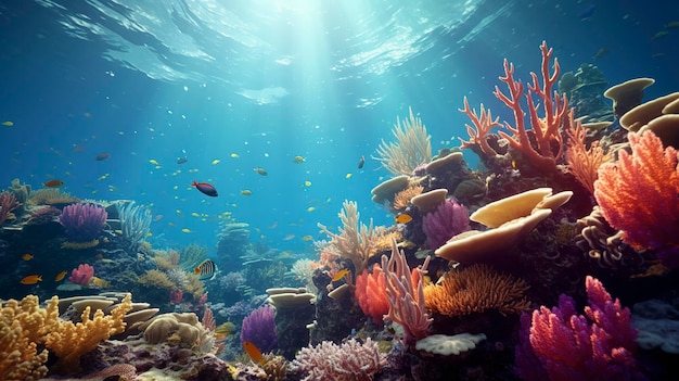 Diversa vita marina di una barriera corallina