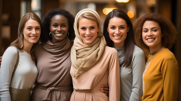 diverse donne sorridono e posano insieme per una foto. AI generativa