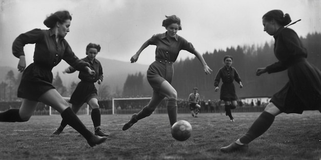 diverse donne stanno giocando a calcio su un campo con una palla generativa ai