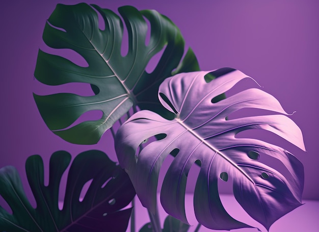 Diverse foglie di monstera viola