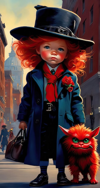 Diverse illustrazioni di personaggi tra cui ragazze con i capelli rossi chibi cartoni animati bambini carini e artista