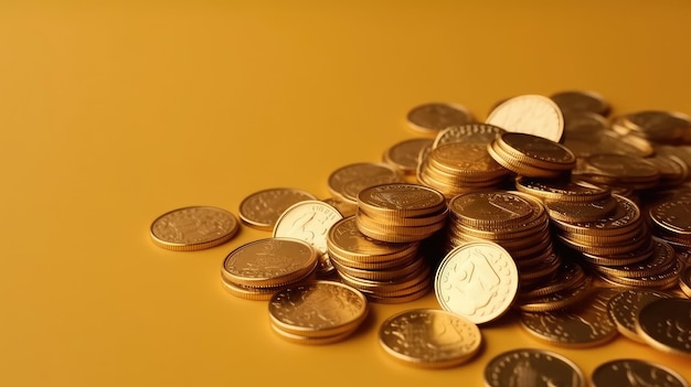 Diverse monete su sfondo giallo