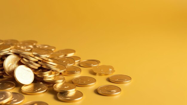Diverse monete su sfondo giallo