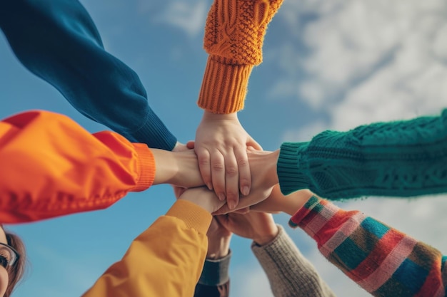 Diverse persone si tengono per mano in cerchio.