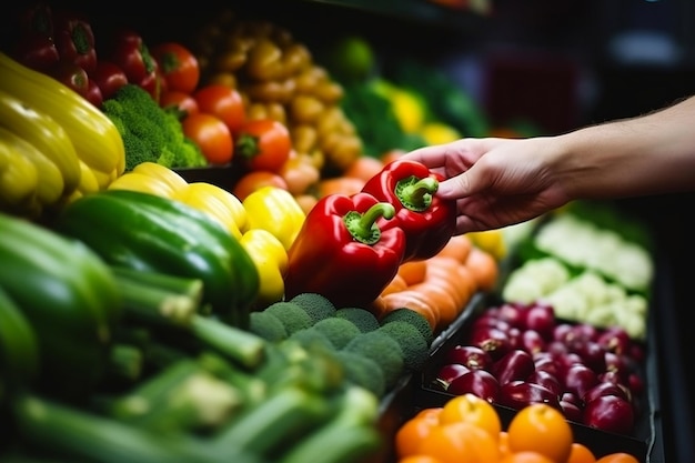 Diverse verdure collocate nel supermercato AI generativa
