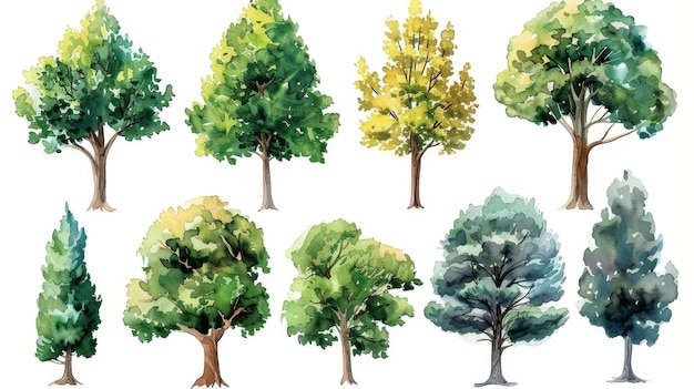 Diversi alberi ad acquerello