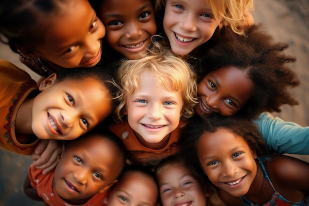 Diversi bambini insieme sorridendo di diverse etnie concetto di diversità culturale AI