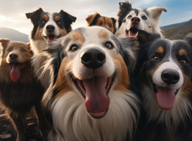 Diversi cani fanno un selfie di gruppo
