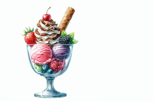 Diversi colorati cono di gelato alla fragola acquerello pittura stile clipart concetto estivo
