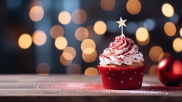 Diversi deliziosi cupcake di Natale sullo sfondo delle vacanze