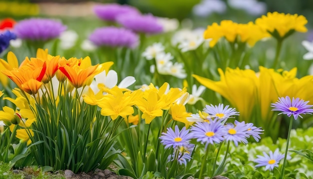 Diversi fiori colorati nel campo