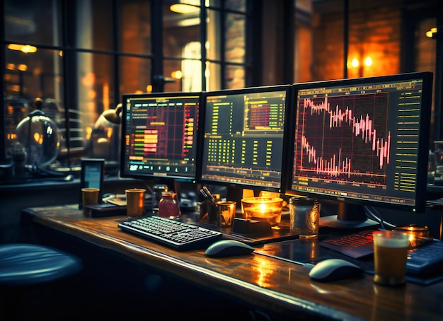 diversi monitor che mostrano i grafici del mercato azionario