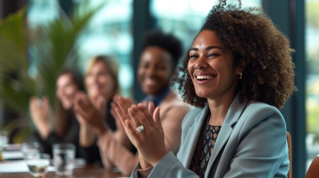 Diversi professionisti del mondo degli affari applaudono alla riunione della squadra