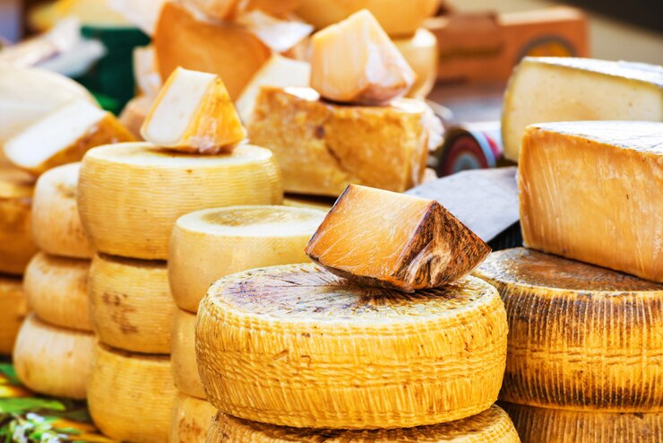 Diversi tipi di formaggio italiano di fattoria prodotto con latte di capra