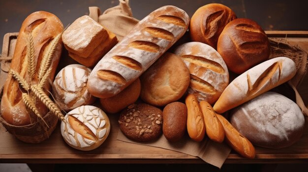 Diversi tipi di pane nella panetteria Vari prodotti da panetteria Fatti a mano Delizi della panetteria