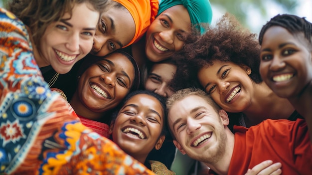 Diversità culturale Gruppo diversificato di persone che abbracciano e celebrano insieme il multiculturalismo