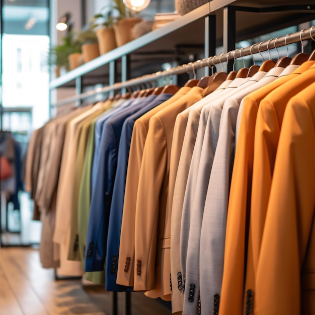 diversità di abiti formali appesi nella moderna vendita al dettaglio