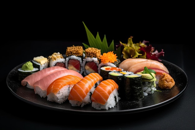 Diversità di sushi in una presentazione elegante e generativa IA