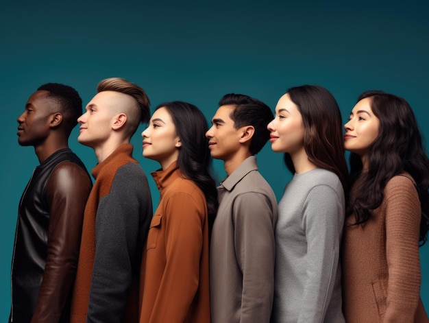 Diversità etnica gruppo di persone rivolte nella stessa direzione stile poster