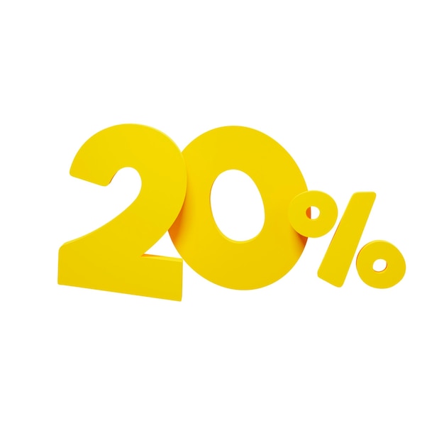 Divertente 3d rende giallo uno sconto del venti per cento per la tua vendita su sfondo bianco