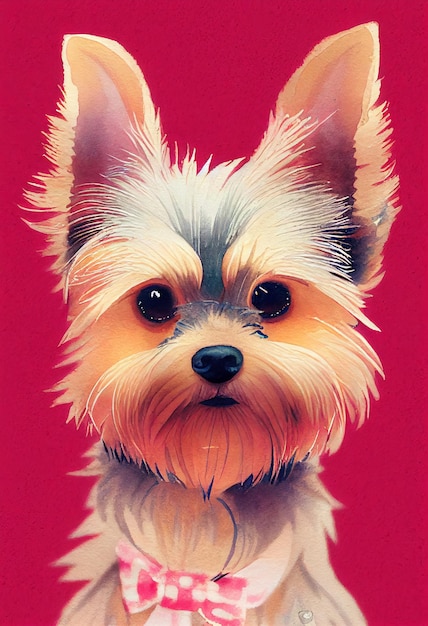 Divertente adorabile ritratto headshot di carino doggy yorkshire terrier cane di razza cucciolo in piedi di fronte fro