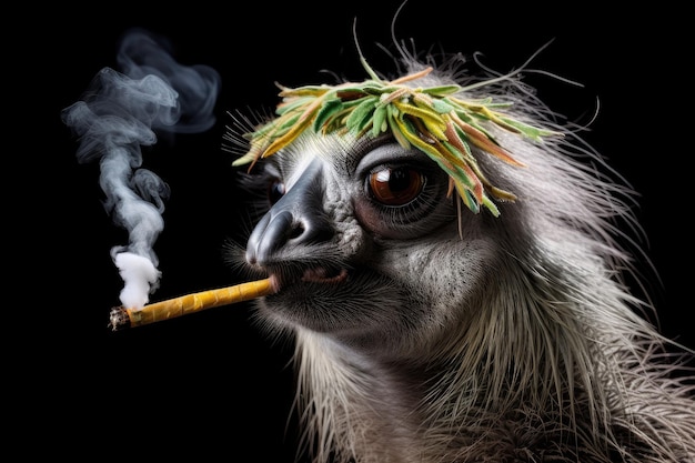 Divertente animale che fuma ganja con bong e faccia buffa creata con intelligenza artificiale generativa