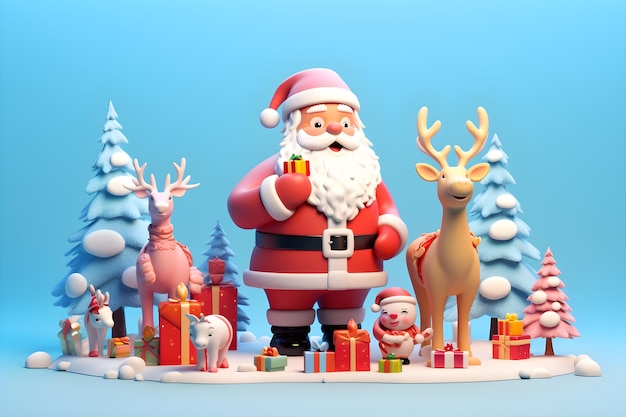 Divertente Babbo Natale in plastilina con cervi e regali e alberi generati da Ai