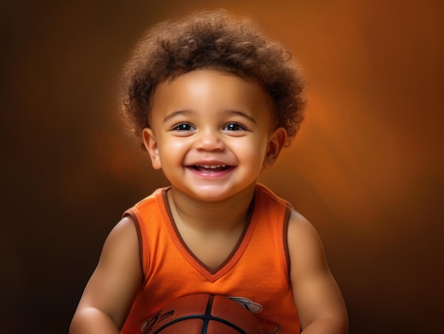 divertente bambino sorridente come giocatore di basket