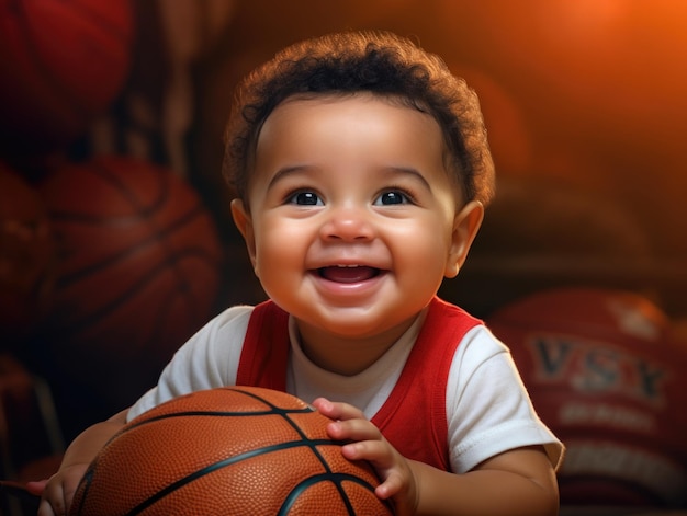 divertente bambino sorridente come giocatore di basket