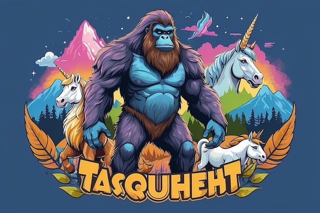 Divertente Bigfoot Sasquatch e Unicorn Legends divertente disegno di maglietta