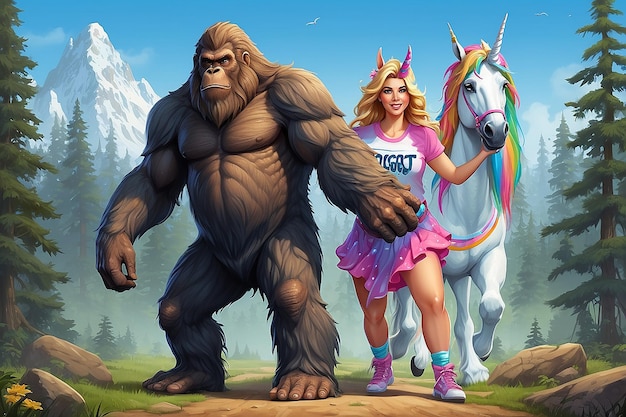 Divertente Bigfoot Sasquatch e Unicorn Legends divertente disegno di maglietta